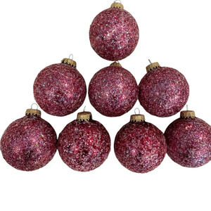 Set of 8 Kreb’s Iced Pink Christmas Ornaments